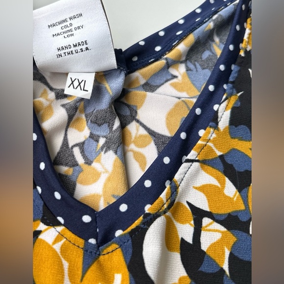 Hand Jive Wear Art Blue Orange Floral Stretch 3/4 Sleeve Tunic Top Women’s XXL - Picture 4 of 7